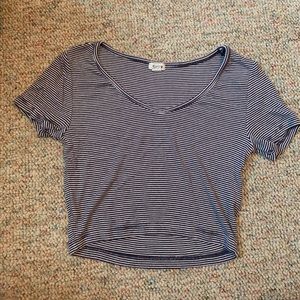 Garage used blue and white striped crop top